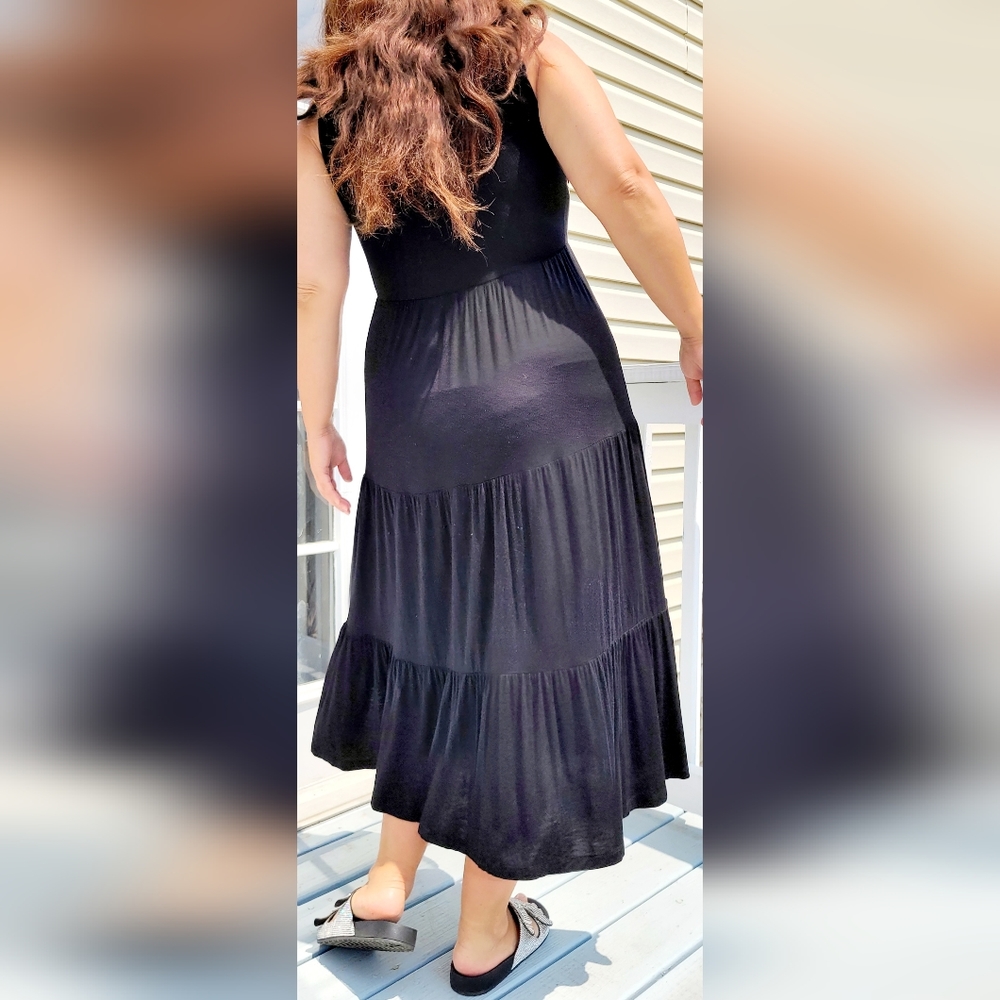 Design History Women's Stretch Rayon Midi Dress Pull On Embroidery Tiered Large - Picture 9 of 11